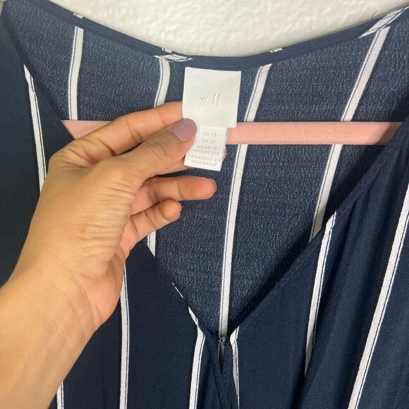 H&M striped Navy Long sleeve Maxi dress size 10 - Picture 6 of 8